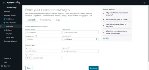 Insurance coverage entry screen